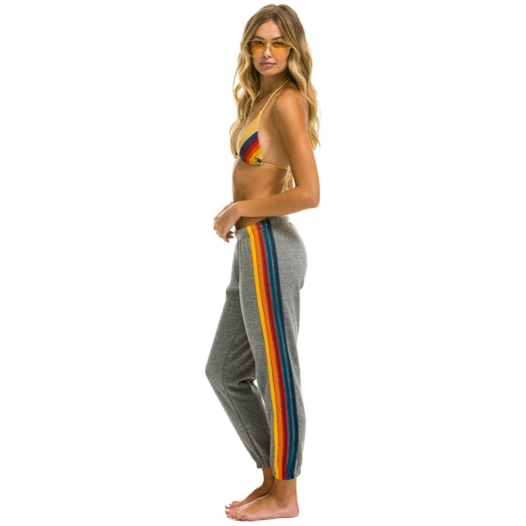 Aviator Nation Pants - Aviator Nation 5 Stripe Rainbow Sweatpants HEATHER GREY Size L